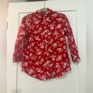 Lauren Ralph Lauren Women’s Red Floral Button Down Shirt 3/4 Sleeve